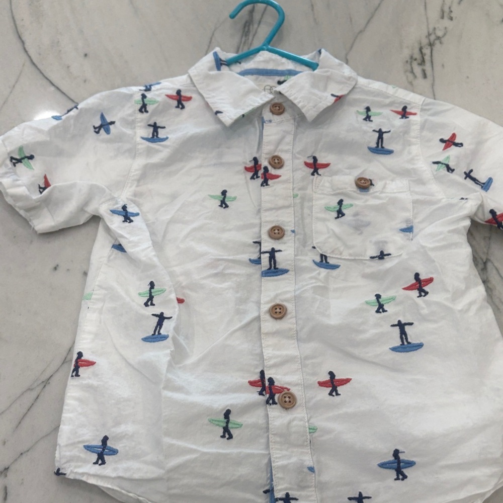 Kids White Surfboard Print Button-Down Shirt